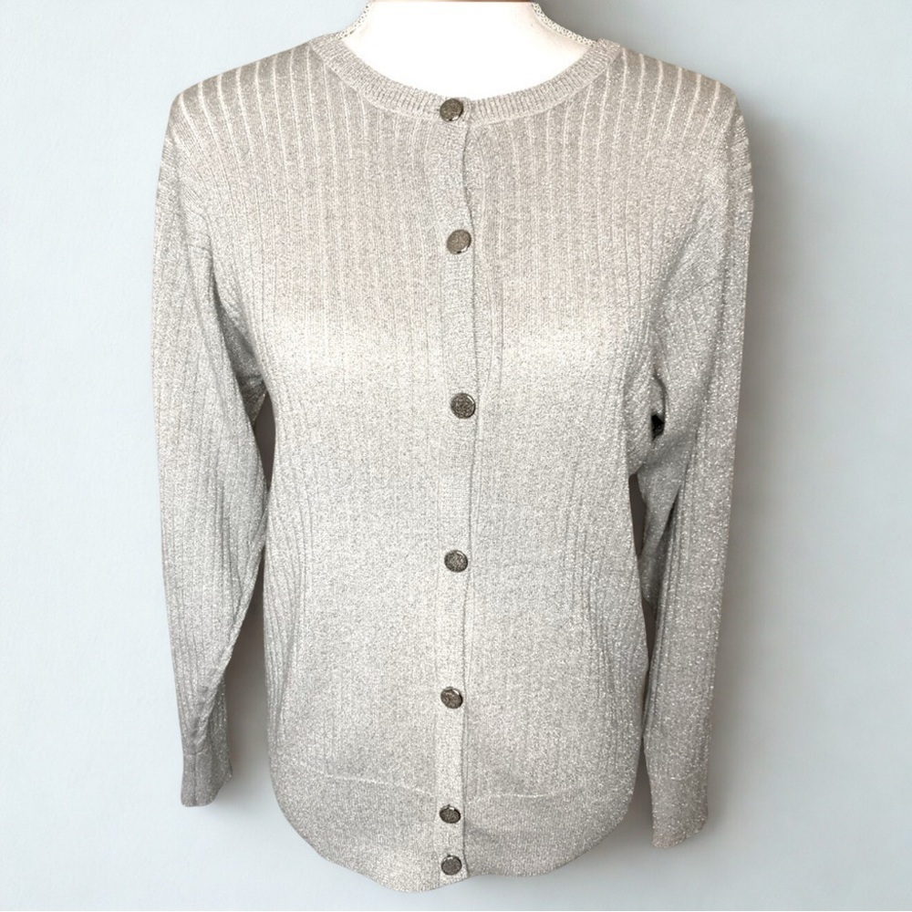 P Galli Designs Gray and silver Button Up Cardigan Sweater Size Medium